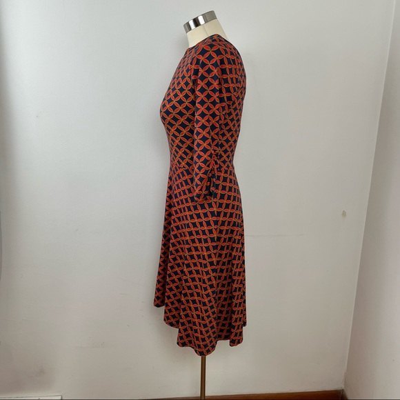 Mata Traders Organic Cotton Jersey Fit and Flare V- back Red Patterned Dress S - Picture 7 of 13